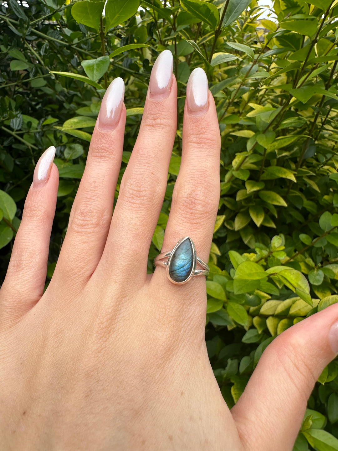 Sterling Silver Blue Fire Labradorite Teardrop Ring