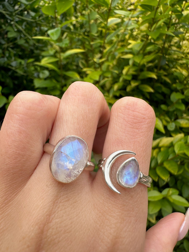 Sterling Silver Moonstone Moon Ring