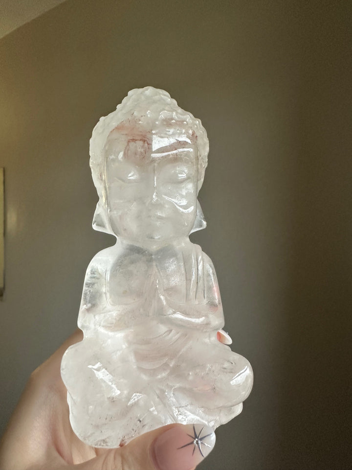 Rare Clear Quartz with Fire Quartz Buddha - Large