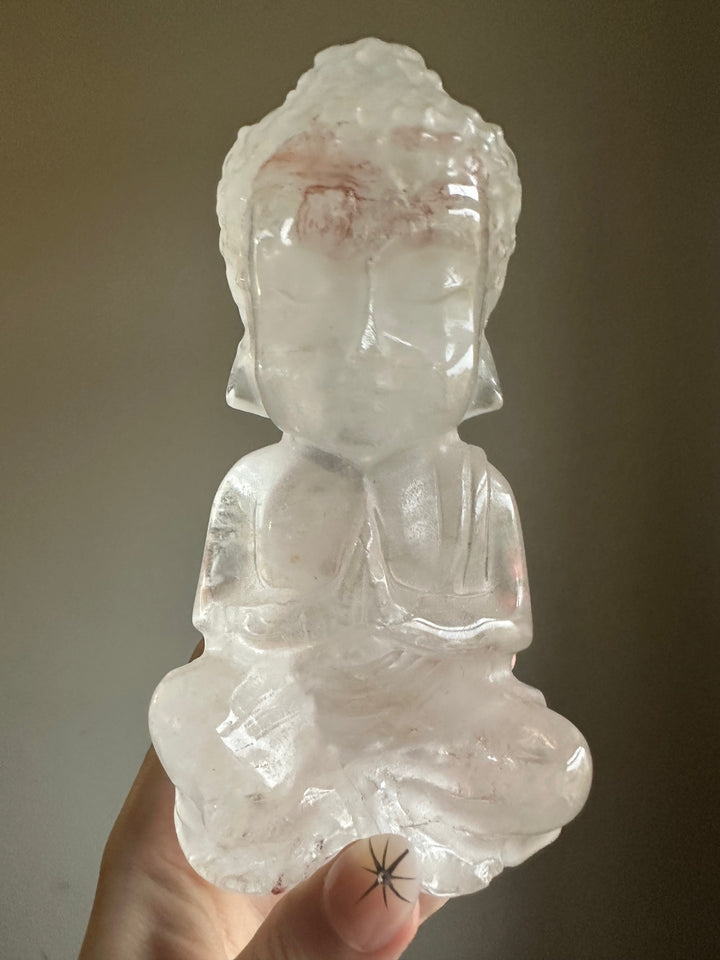 Rare Clear Quartz with Fire Quartz Buddha - Large