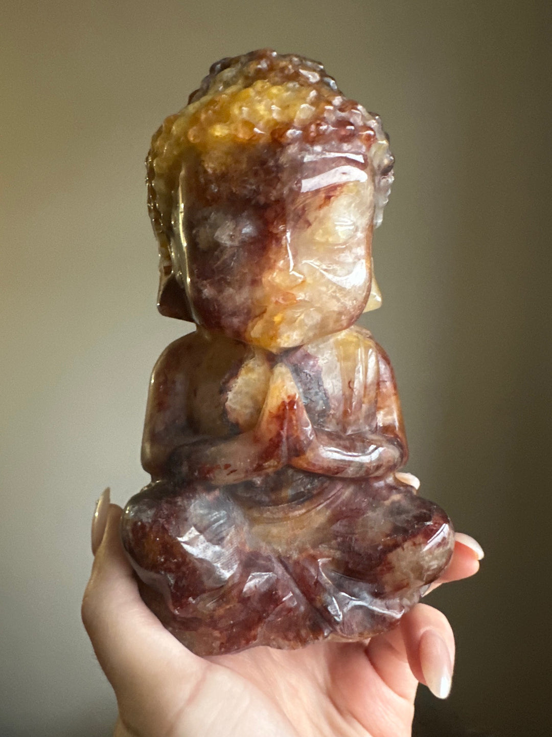 Fire Quartz and Golden Healer Buddha - Large *Rare Find*