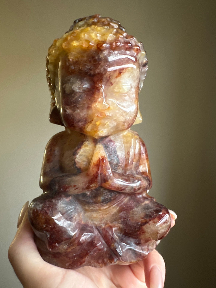 Fire Quartz and Golden Healer Buddha - Large *Rare Find*