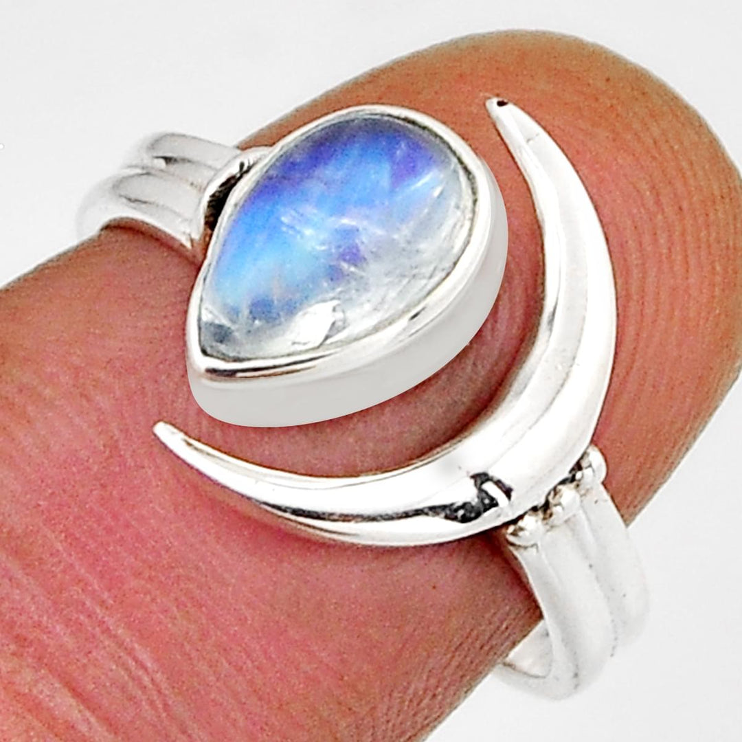 Sterling Silver Moonstone Moon Ring